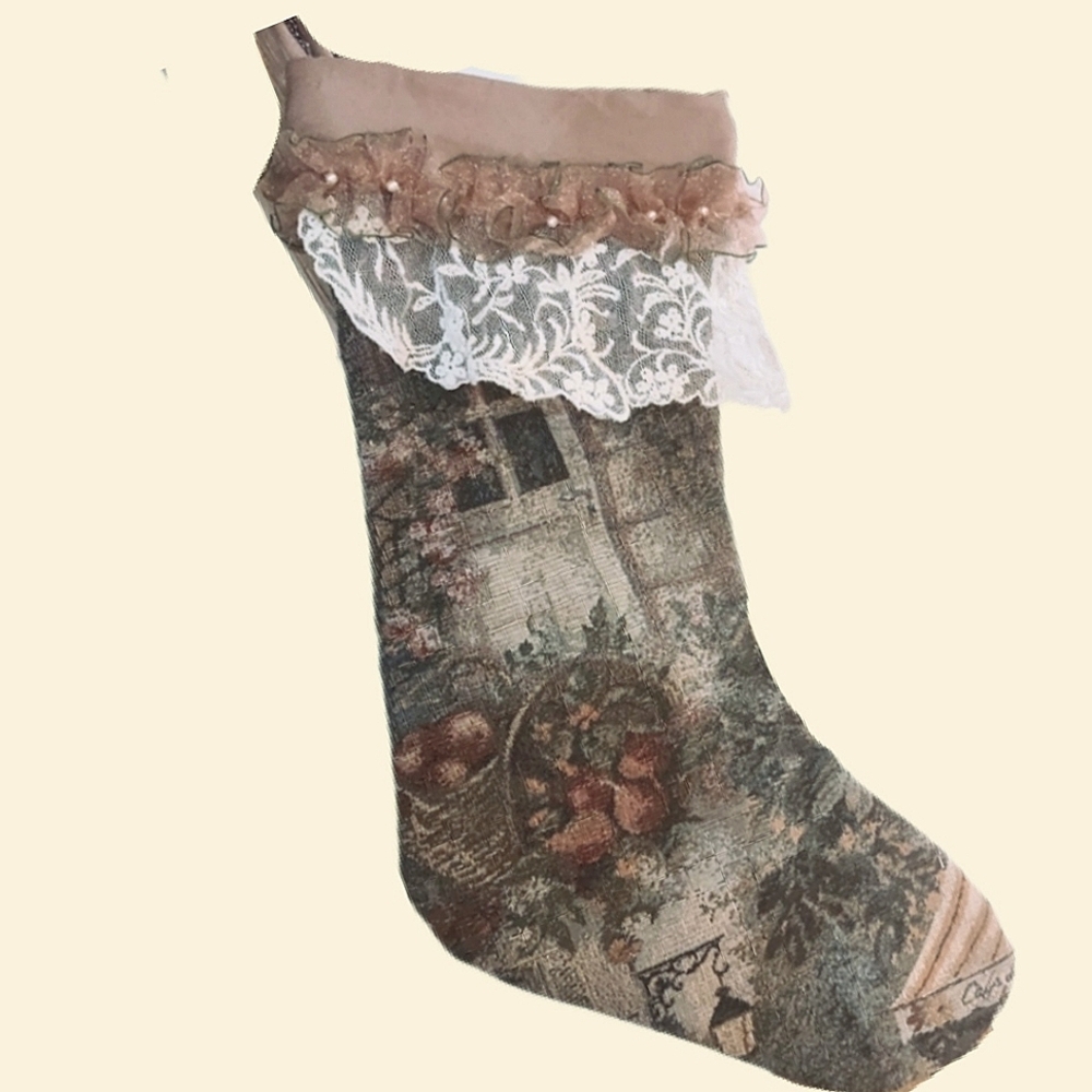 French Victorian Tapestry Hanging Stocking - Picture 10 of 10